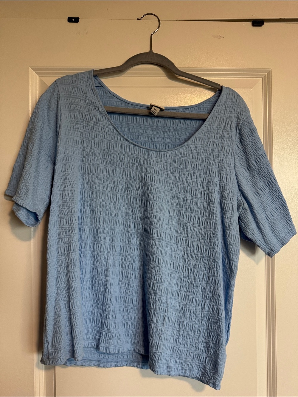 a new day Light Blue Textured Scoop Neck Short Sleeve Top